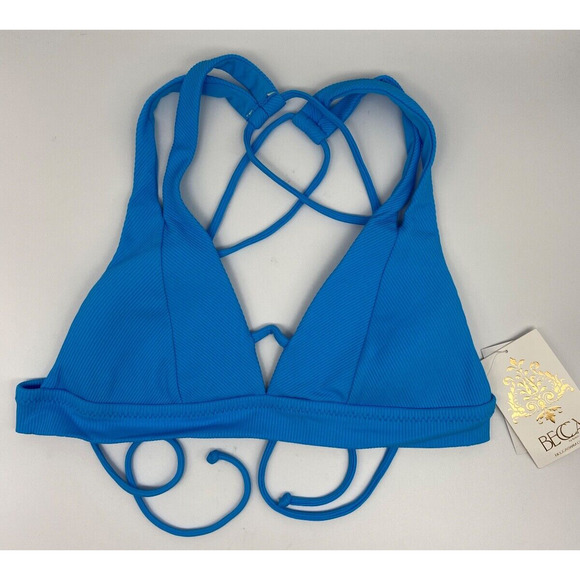 BECCA Other - Becca Bikini Top Women's Sz M Bra Swimwear Ribbed Blue Removable Pads NWT